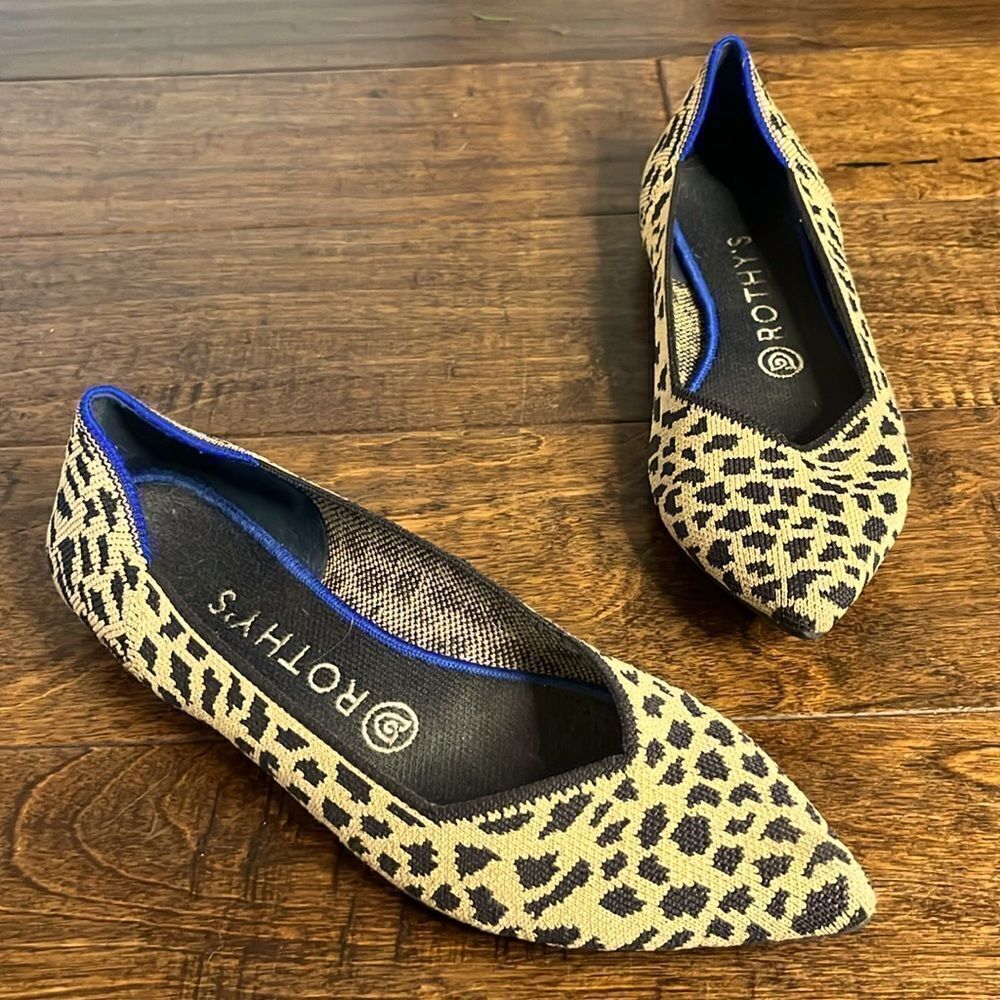 Rothy’s The Point Leopard Slip On Cheetah Flats Retired, size 8.5 and 9